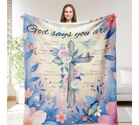 OHOIT Christian Inspirational Gifts for Women - Baptism Spiritual Blanket with God's Affirmation Message, Floral Cross - Religious Gifts for Women Faith, Birthday, Wedding, Christening 50"x60"