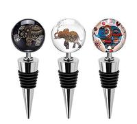 Ohok Bottle Stopper Wine Stopper with Glass, Pack of 3 Wine Bottle Stopper Reusable Stainless Steel Wine Stopper for Gifts, Bar, Holiday Party, Wedding (Elephant)