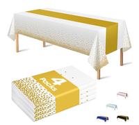 OHOME 4 Pack Disposable Plastic Table Cloths for Parties,White and Gold Rectangle Table Covers for Fall Wedding Bridal Shower Birthday | Baptism Christmas Friendsgiving Party Decorations 54" x 108"