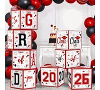 OHOME 8 Pack Graduation Decorations 2026 - Graduation Party Decorations 2026 - Balloon Boxes for Class of 2026 Party Favors Supplies - Yard Signs Banner Backdrop Decor (Red)