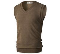 Ohoo Men's Slim Fit Casual V-Neck Knit Vest /DCV010-LIGHTBROWN-M