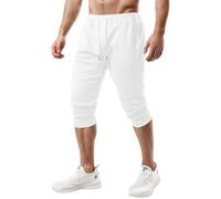 OHOO Mens Slim Fit Lightweight Training Yoga Active Sweat Three-Quarter Joggers - White - X-Large