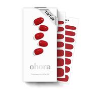 ohora Semi Cured Gel Nail Strips (N Addict) - Works with Any Nail Lamps, Salon-Quality, Long Lasting, Easy to Apply & Remove - Includes 2 Prep Pads, Nail File & Wooden Stick - Red