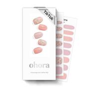 ohora Semi Cured Gel Nail Strips (N Lazy Sunday) - Pink, Patterned, 30 Pcs for 2 Cycles, UV Lamp Compatible, Salon-Quality, Long-Lasting & Easy to Apply, Includes 2 Prep Pads, Nail File & Stick