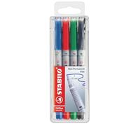 OHP Pen - STABILO OHP Pen Soluble - Fine - Wallet of 4 - Assorted Colours | Water-soluble fine, pack of 4, green, red, blue, black
