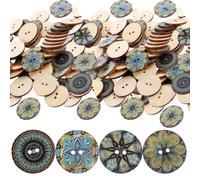 OHPHCALL 100pcs DIY Wood Buttons Assorted Colour Decorative and Tough 2.5cm Round Buttons for Clothes Coat Sewing Crafts Project Random Color