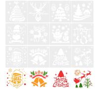 OHPHCALL 12pcs Christmas Stencils Holiday Xmas Drawing Template Tree Snowflake Reusable Craft Stencils for Painting on Wood Silce DIY Crafts Drawing Painting Spraying Glass Door Journal Scrapbook