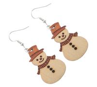 OHPHCALL 1pair Snowman Charm Earrings Handmade Wooden Dangle Earrings for Women and Girls Festive Christmas Jewelry for Holiday Parties and Celebrations
