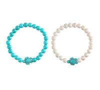 OHPHCALL 2 Pieces Stretch Turquoise Beaded Bracelets with Turtle Charm for Women, Bohemian Style Round Bead Wrist Jewelry Set (Green White)