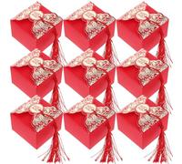 OHPHCALL 20 Pcs Candy Case Wedding Bags Red Paper Box Environmental-friendly Practical Usage Chinese Traditional Style for Wedding Party
