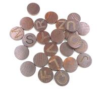 OHPHCALL 26pcs Coffee Wood Alphabet Slices 30mm Diameter 7mm Thick Round Wooden Craft Pieces with Smooth Surface and Sturdy Design for DIY Projects