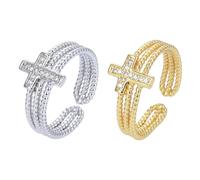 OHPHCALL 2pcs Adjustable Open Rings Rhinestone Cross Rings Creative Patterns Copper Zircon Not Irritate Skin Easy to Put and Take off Women Shopping 0.40x0.31x0.12