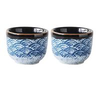 OHPHCALL 2pcs Japanese-Style Ceramic Sake Cups 35ml Set Blue Wave Glazed Porcelain Sake Serving Cups for Traditional Drinking and Entertaining