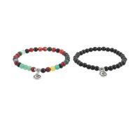 OHPHCALL 2pcs Muslim 33-bead Natural Agate Tasbih Bracelets with Elastic String, Black and Floral Beaded Prayer Beads for Ramadan, Eid Mubarak, and Islamic Worship