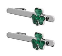 OHPHCALL 2pcs Shamrock Tie Clips Lightweight Portable Alloy with Green Enamel Classic Irish Leaf Pattern for Men Business Settings and St Patrick's Day