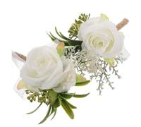 OHPHCALL 2pcs Wedding Corsage Wristlet and Pocket Boutonniere for Men, Realistic White Fabric and Plastic Flowers, Elegant Mens Suit Boutonniere for Groom and Groomsmen at Wedding Or Prom