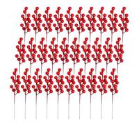 OHPHCALL 30pcs Artificial Red Berry Stems Christmas Ornament Plastic Fake Berries for Holiday Functions and Table Centerpiece Arrangement Easy to Take Care of No Pruning Required
