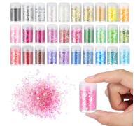 OHPHCALL 32 Bottles Nail Glitter Sequins with Mirrorlike Finish, Pet Material, Easy Storage Fine Flake Mix for Valentine's Day Nail Art and Manicure Decorations