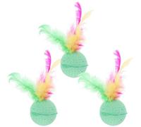 OHPHCALL 3pcs Cat Sponge Balls with Colorful Feather Tails Soft Latex Foam Balls for Indoor Cats Interactive Play to Stimulate Instincts and Prevent Scratching Random Colors