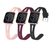 OHPHCALL 3pcs Silicone Watch Straps for Small Size, Quick Release Replacement Bands in Pink, Black, and Burgundy, Breathable Soft Wristbands for Smartwatch Accessories