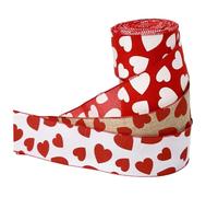 OHPHCALL 3pcs Valentine’s Day Heart Pattern Ribbon Set 1m White Base Red Hearts 1m Red Base Burlap Ribbon for Wrapping DIY Decoration Packaging