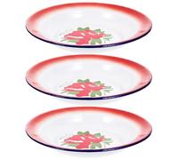 OHPHCALL 3pcs Vintage Enamel Food Plates 20cm Round Retro Floral Pattern Snack and Serving Dishes for Home Dining and BBQ Random Style