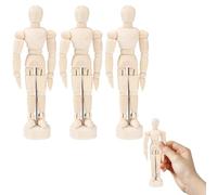 OHPHCALL 3pcs Wooden Poseable Figure Set for Artists, Articulated Manikin Model with Stand, 4.5 Inches Jointed Drawing Model Figure for Home Decoration and Classroom Use