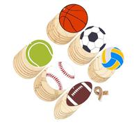 OHPHCALL 42 Sets DIY Wooden Sports Ball Cutouts Unfinished Smooth Wood Slices for Hand Painted Craft Soccer Football Volleyball Baseball Tennis Themed Ornaments for Party Decorations and