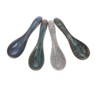 OHPHCALL 4pcs Japanese Style Ceramic Soup Spoons Set, Rice and Salad Spoons for Home Use, Assorted Color Porcelain Flatware for Dining and Entertaining Random Color