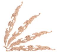 OHPHCALL 4Pcs Wooden Carved Appliques Door Onlays European Style Solid Wood Carving Decals 20X2.5X0.8Cm Cabinet Furniture Wall Pediment Decor for Home Interior