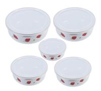 OHPHCALL 5pcs Enamelware Bowl Set with Lids Deepened Food and Salad Bowls Thickened 10/12/14/16/18Cm Mixing and Fresh-Keeping for Kitchen and Dining Use