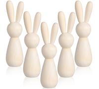 OHPHCALL 5pcs Wooden DIY Rabbit Figure DIY Supplies Beige Rabbit Shaped with Flat Bottom Can Be Painted Festival Table Decorations for Room Decoration