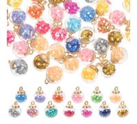 OHPHCALL 60pcs Assorted Color Glass Ball Pendant Charms with Shaped Sequins for Jewelry Making and DIY Use, Easy to Connect Glass and Plastic Beads for Bracelets and Handicraft Random Color