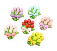 OHPHCALL 6pcs Miniature Resin Flower Charms Flower Bouquet Shape Embellishments Wear Resistant DIY Craft Accessories for Hairband Decor and Headwear Decoration Color