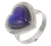OHPHCALL Adjustable Alloy Mood Ring for Women with Heart Gemstone, Temperature Sensitive Color Changing Finger Ring, Smart Emotion Jewelry for Daily Wear