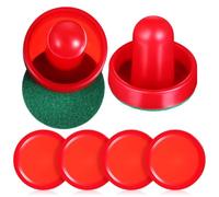 OHPHCALL Air Hockey Replacement Pusher Set 60mm Red Pushers 2 Pieces with Felt Pads 2 Pieces and 51mm Red Ice Hockey Sliders for Table Game Accessories