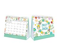 OHPHCALL Botanical Desk Calendar Paper Material 2028 2pcs with Flower Illustrations and Cactus Design 18-month Table Planner with Holiday Decorative Accent for Study Desk and Home Use