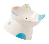 OHPHCALL Ceramic Elevated Cat Bowl with Smooth Surface Polishing Design, Shallow Wide round Shape, without Burr, Not Easy for Cats to Touch Whiskers and Nose, for Feeding and Drinking