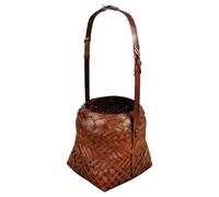 OHPHCALL Chinese-Style Bamboo Basket in Coffee Colour, Plastic Material Retro Storage Basket for Home Decoration and Table Ornament, Unique Handmade Flower Pot Suitable for Living Room
