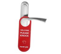 OHPHCALL Do Not Disturb Sign Double Sided Red Faux Leather Door Knob Hanger Office Privacy Door Signage for Home Hotel Meeting with Clear Please Knock Instructions
