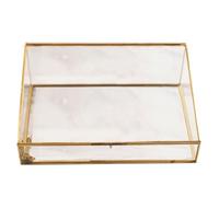 OHPHCALL Elegant Trapezoidal Glass Jewellery Box with Golden Frame, Jewellery Display Container and Organiser for Weddings and Marriage Proposals, Simple and High-end Design