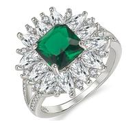 OHPHCALL Emerald Zirconia Ring Women Jewelry Copper Square Green Crystal Band Elegant for Her Chic Daily Wear