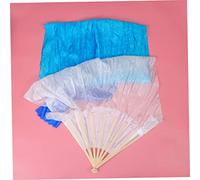 OHPHCALL Gradient Color Fan Right Style Silk Belly Dance Fan Party Veil Dance Dancing Blue