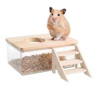 OHPHCALL Hamster Sand Bath Box with Ladder and Secure Lid for Small Animals and Chinchillas, Encourages Natural Behaviour a Sturdy Abs and Wood Bath House
