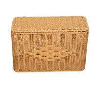 OHPHCALL Hand-woven Storage Basket with Lid for Kitchen and Desktop Use Tall Narrow Rectangular Imitation Rattan Basket with Dustproof Storage and Space Optimization Rustic Decorative