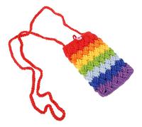 OHPHCALL Handwoven Rainbow Patchwork Crossbody Bag for Women Single Shoulder Cellphone Storage Bag with Card and Key Pockets Washable Mobile Phone Shoulder Purse