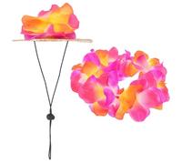 OHPHCALL Hawaiian Hat Garland Set Protects from Hot Sun for Small Dogs with Adjustable Straps and Fabric, Casual Summer Style and Themed Photo Props for Pool Parties