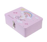 OHPHCALL Large Rectangular Tinplate Case Lock Cartoon Style Unicorn Storage Box for and Home Organization