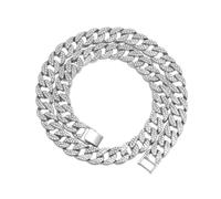 OHPHCALL Men’S Hip Hop Curb Chain Necklace for Men, 60Cm Silver Alloy Link Chain with Full Rhinestone, Urban Punk Jewelry for Streetwear and Rap Music Fans