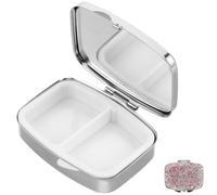 OHPHCALL Mini Pill Organiser with Multiple Compartments, Elegant Metal and Rhinestone Compact Travel Pill Box and Jewelry Storage Case for Daily Medicine Planning